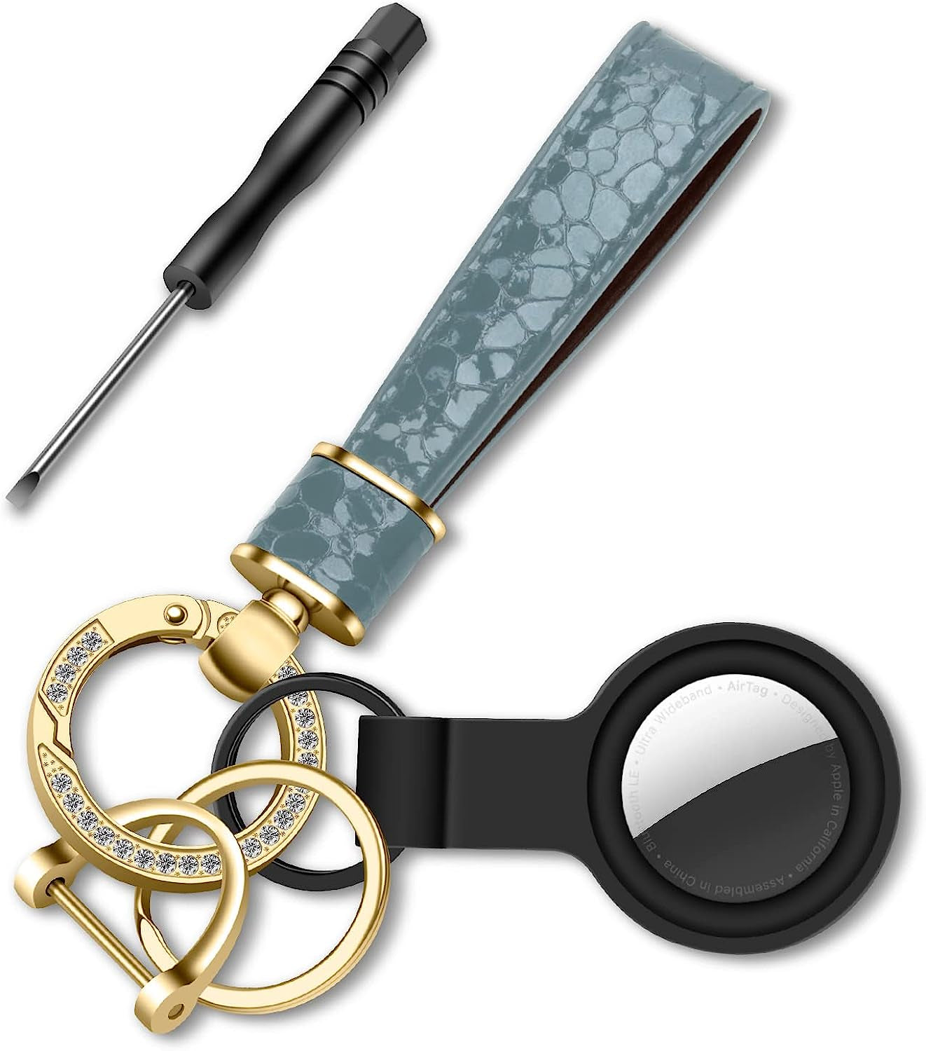 ZUOYOUZ Car Keychain with Airtag Case, Universal Fob Keychain Accessories, Key Chain Holder as Christmas Gift for Women, Men  ZUOYOUZ Blue Gold  