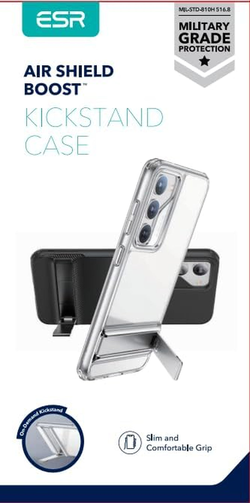ESR for Samsung Galaxy S23 Case, Boost Kickstand S23 Case with 3 Stand Modes, Military-Grade Drop Protection, Supports Wireless Charging, Shockproof Slim Phone Cover with Patented Kickstand, Clear  Electronic Silk Road Corp   