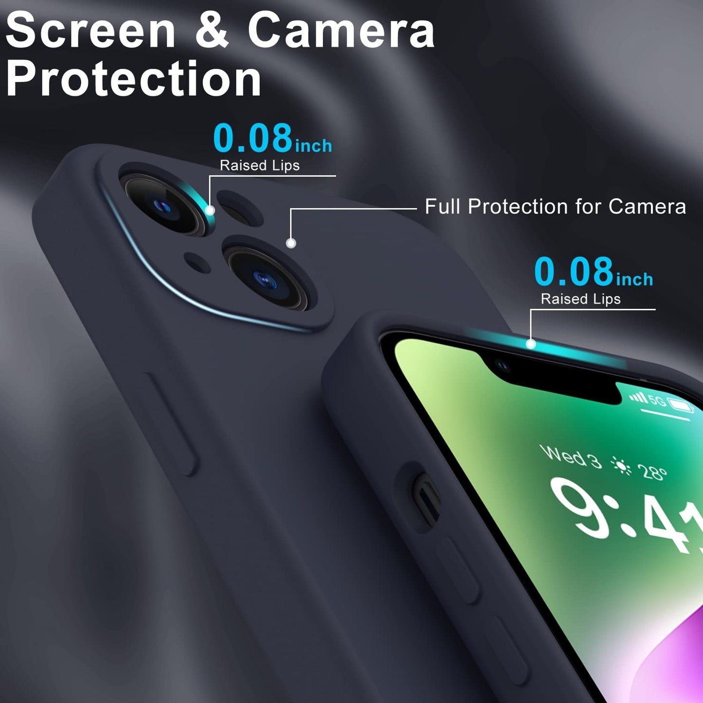 DEENAKIN Iphone 14 Case with Screen Protector,Enhanced Camera Cover,Passing 16Ft Drop Tested Soft Silicone Gel Rubber,Slim Fit Protective Phone Case for Iphone 14 6.1" Dark Blue  DEENAKIN   