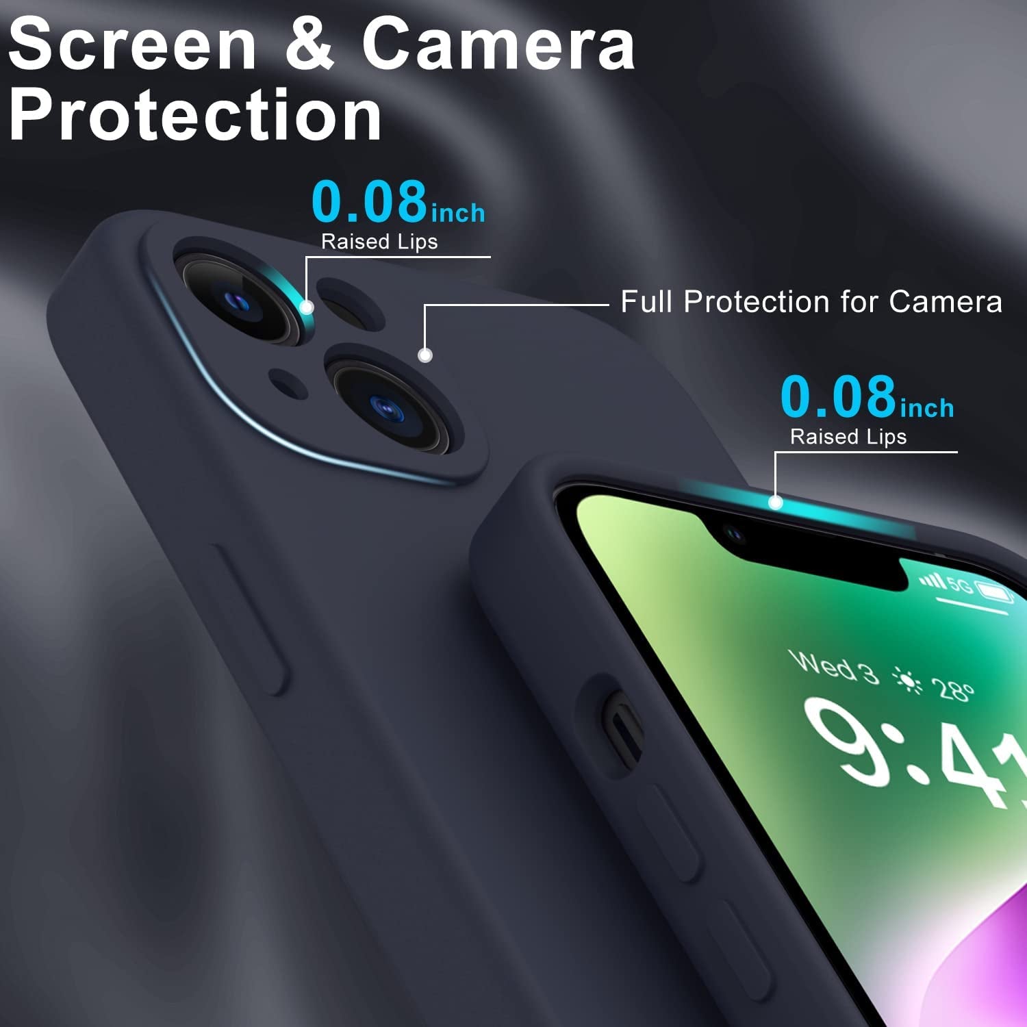 DEENAKIN Iphone 14 Case with Screen Protector,Enhanced Camera Cover,Passing 16Ft Drop Tested Soft Silicone Gel Rubber,Slim Fit Protective Phone Case for Iphone 14 6.1" Dark Blue  DEENAKIN   