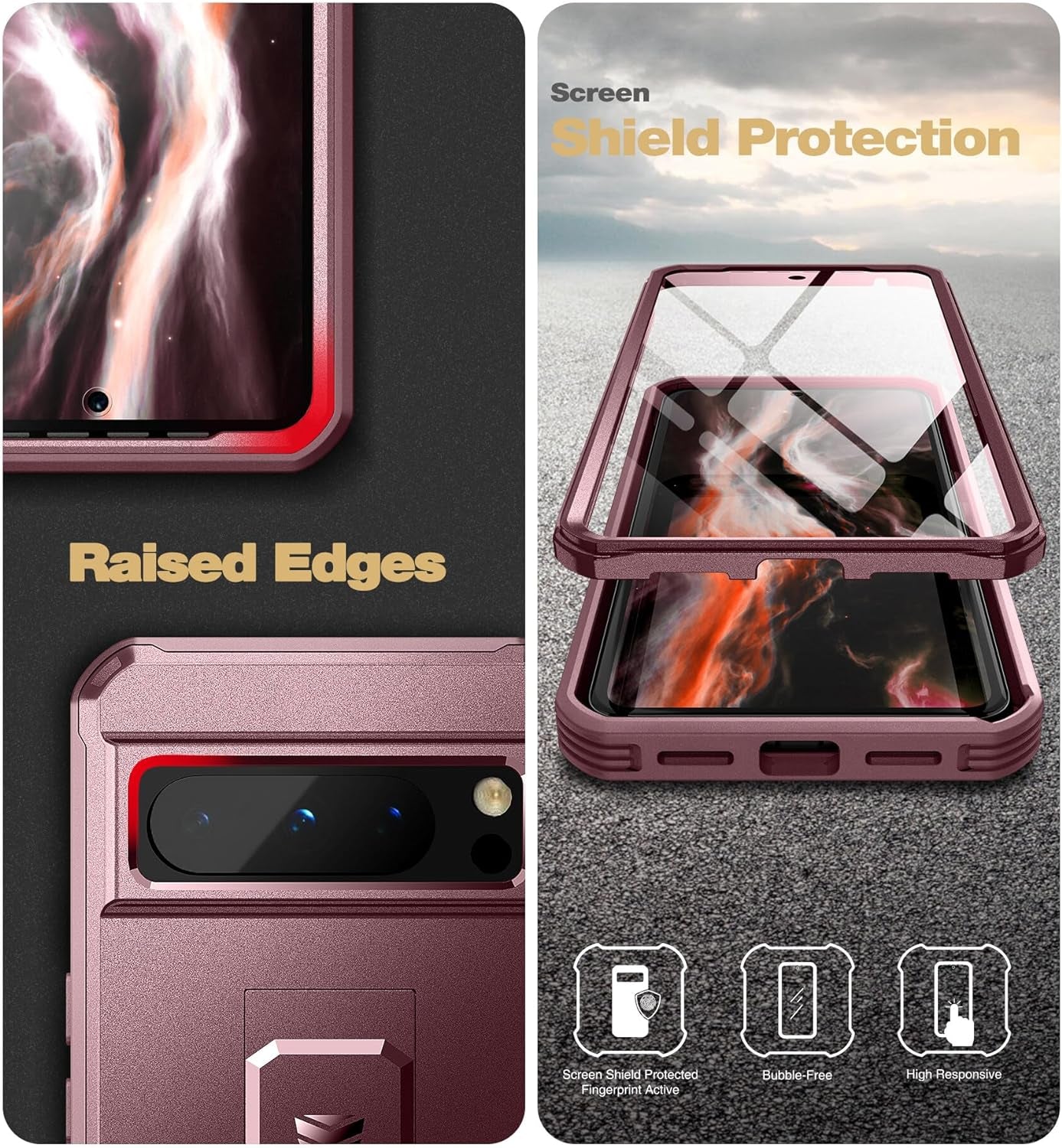 Dexnor Full Body Case for Google Pixel 8 Pro, Built-In Screen Protector and Kickstand, [Extra Front Frame] Heavy Duty Military Grade Protection Shockproof Rugged Cover Case for Pixel 8 Pro 5G, Red  Dexnor   