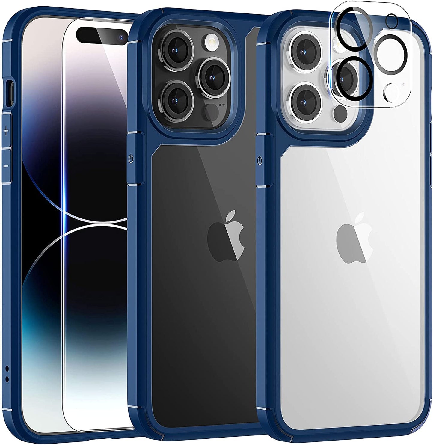 TAURI 5-In-1 for Iphone 14 Pro Case Clear, [Not Yellowing] with 2X Screen Protectors + 2X Camera Lens Protectors, [Military Grade Drop Protection] Shockproof Slim Phone Case for Iphone 14 Pro  TAURI Midnight Blue  