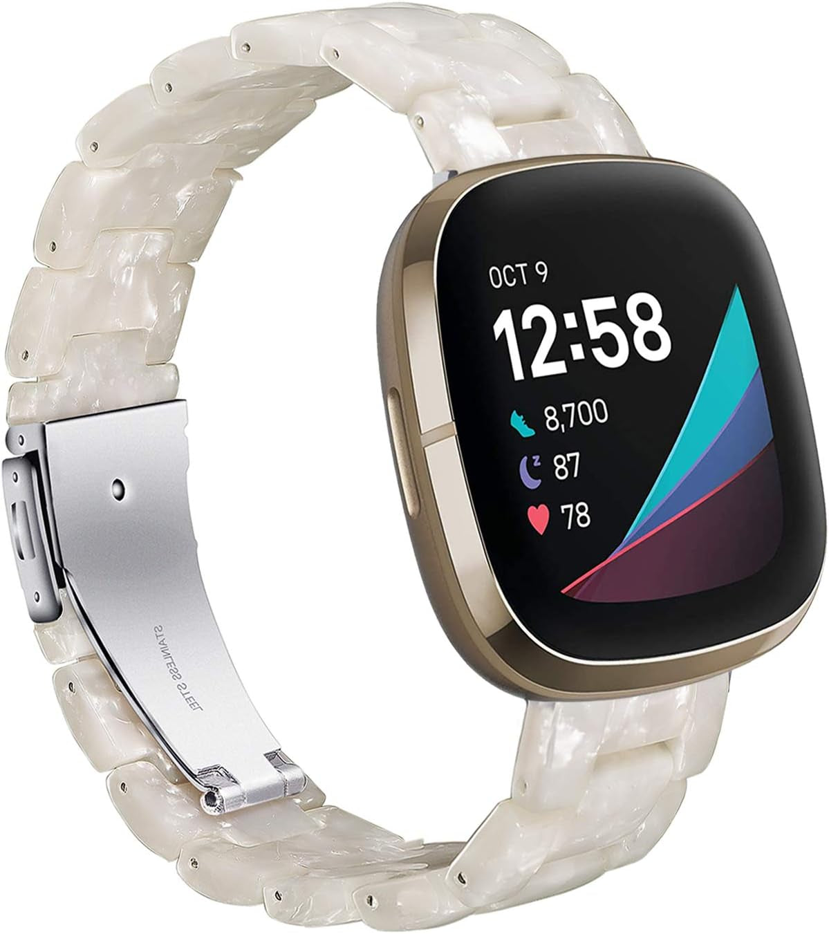 Wongeto Compatible with Fitbit Fitbit Versa 3 /Fitbit Sense Bands Women Men,Resin Bands Replacement Wristband for for Fitbit Sense & Sense and Versa 3 Smartwatch (Fluorescent Color)  Wongeto Pearl White  