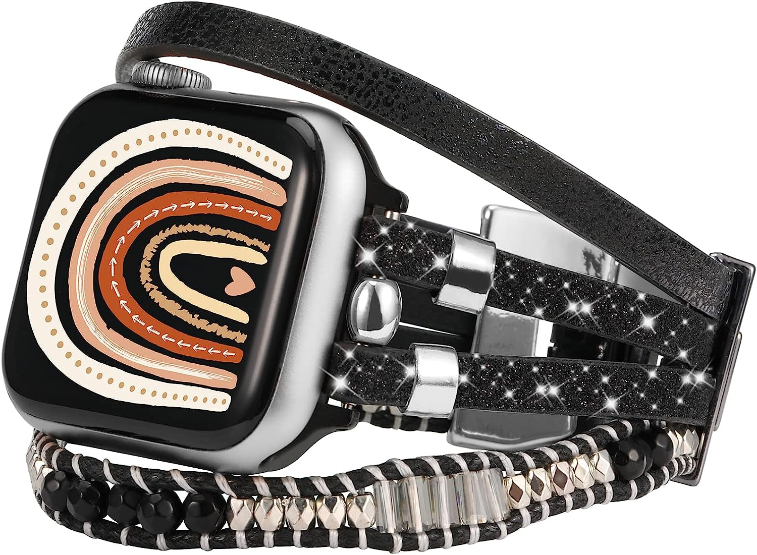 TOYOUTHS Compatible with Apple Watch Band Bracelet Multi-Strand Leather Sparkle Braided Wrap with Beaded Boho Bling Jewelry Dressy 41Mm 40Mm 38Mm Band for Iwatch Series SE 8 7 6 5 4 3 2 1  toyouths   