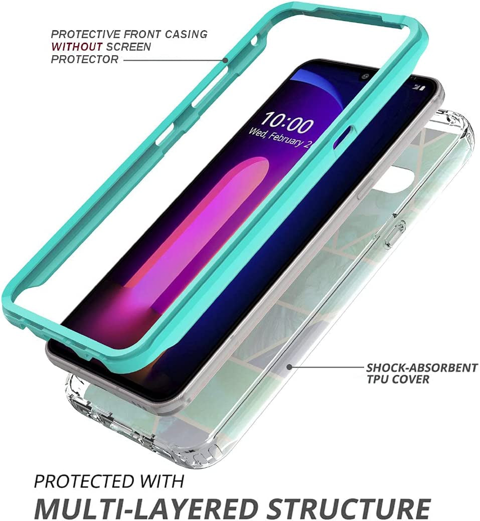 Jeylly Case for LG V60 Thinq, Heavy Duty Shock-Absorption anti Scratch Non Slip Women Girls Marble Full Body Protective Case, Hard PC Soft TPU Hybrid Bumper Case for LG V60 6.8 Inch 2020 - Jade Green  Jeylly   