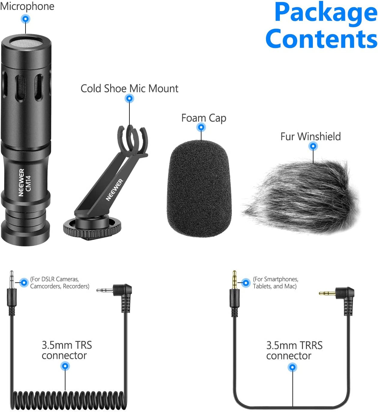 Neewer CM14 Microphone for Phone, Mini On-Camera Video Microphone with Mic Mount, Windscreen, Audio Cables Compatible with Iphone/Android Phone/Dslr Camera/Camcorder (Adapter for Iphone Not Included)  Neewer   