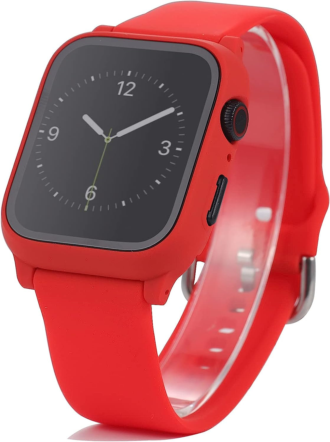 3 in 1 for Apple Watch Band with Case Built-In Screen Protector,Smartwatch Silicone Men Women Sport Wrist Strap & PC Hard Bumper Cover & Tempered Glass Screen Protector for Iwatch SE Series 8 7 6 5 4  Lasllaves Red 40mm 