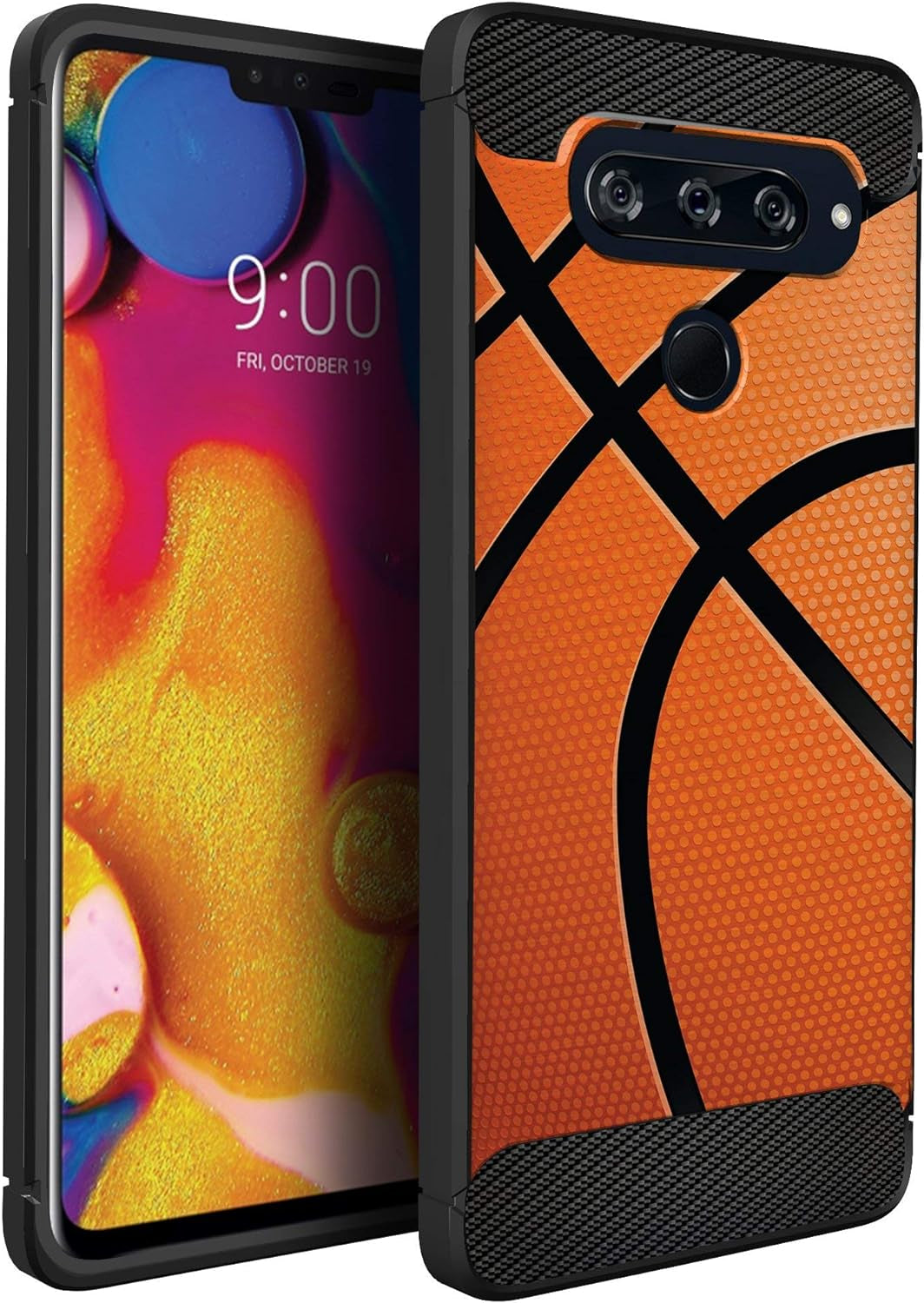 Casesondeck Sports Case Compatible with LG V40 Thinq- Flex Max Matte TPU Perfect Fitted Case Slim and Elegant (Soccer Fire)  CasesonDeck Close Up Basketball  