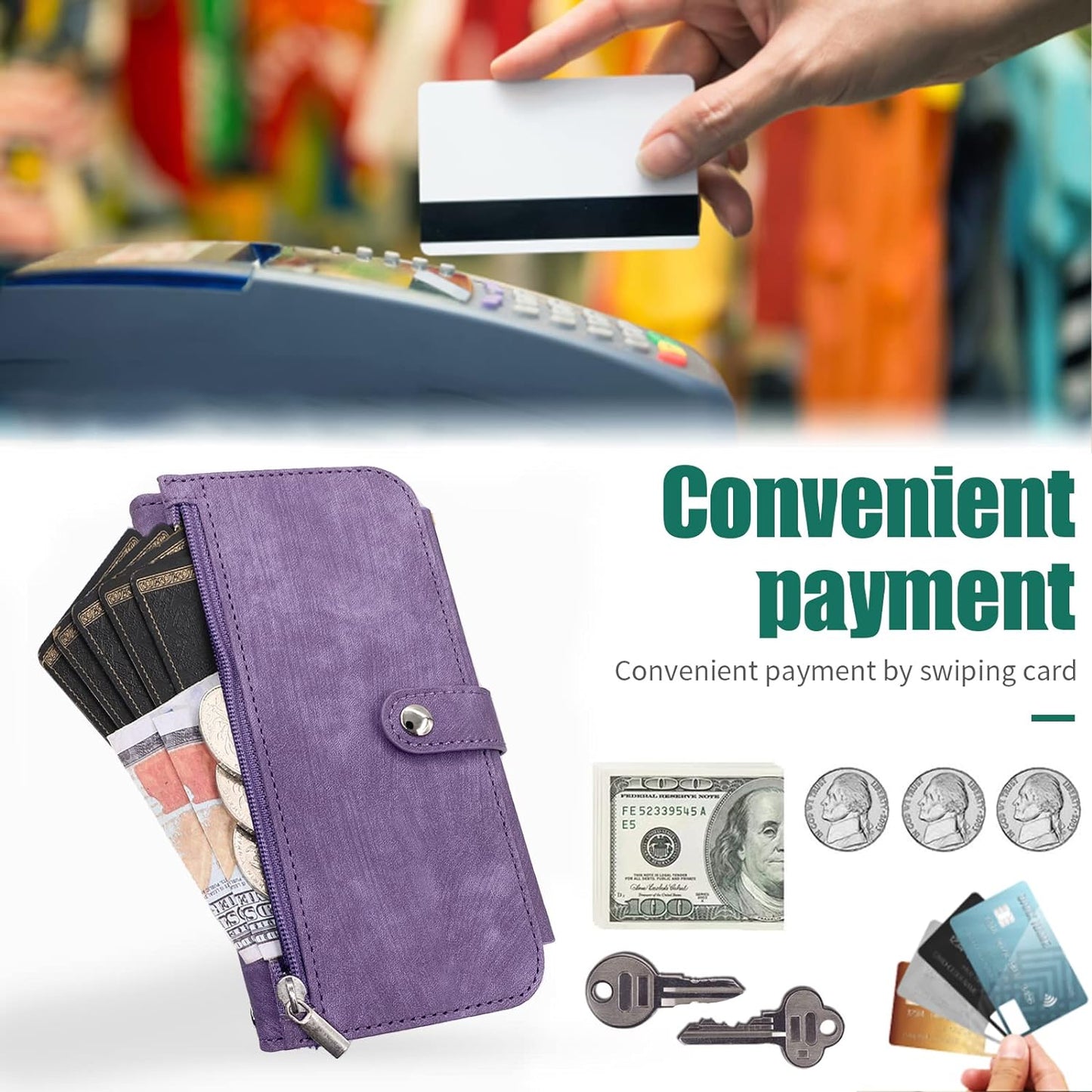 Compatible with LG V35 Thinq V30 plus Wallet Case Flip Credit Card Holder Cell Phone Cover for Folio Purse Lanyard Wrist Strap Rugged Slot Mobile LGV30 LGV35 LG30 LG35 V 30 35 V30+ V30S H931 Purple  Furiet   