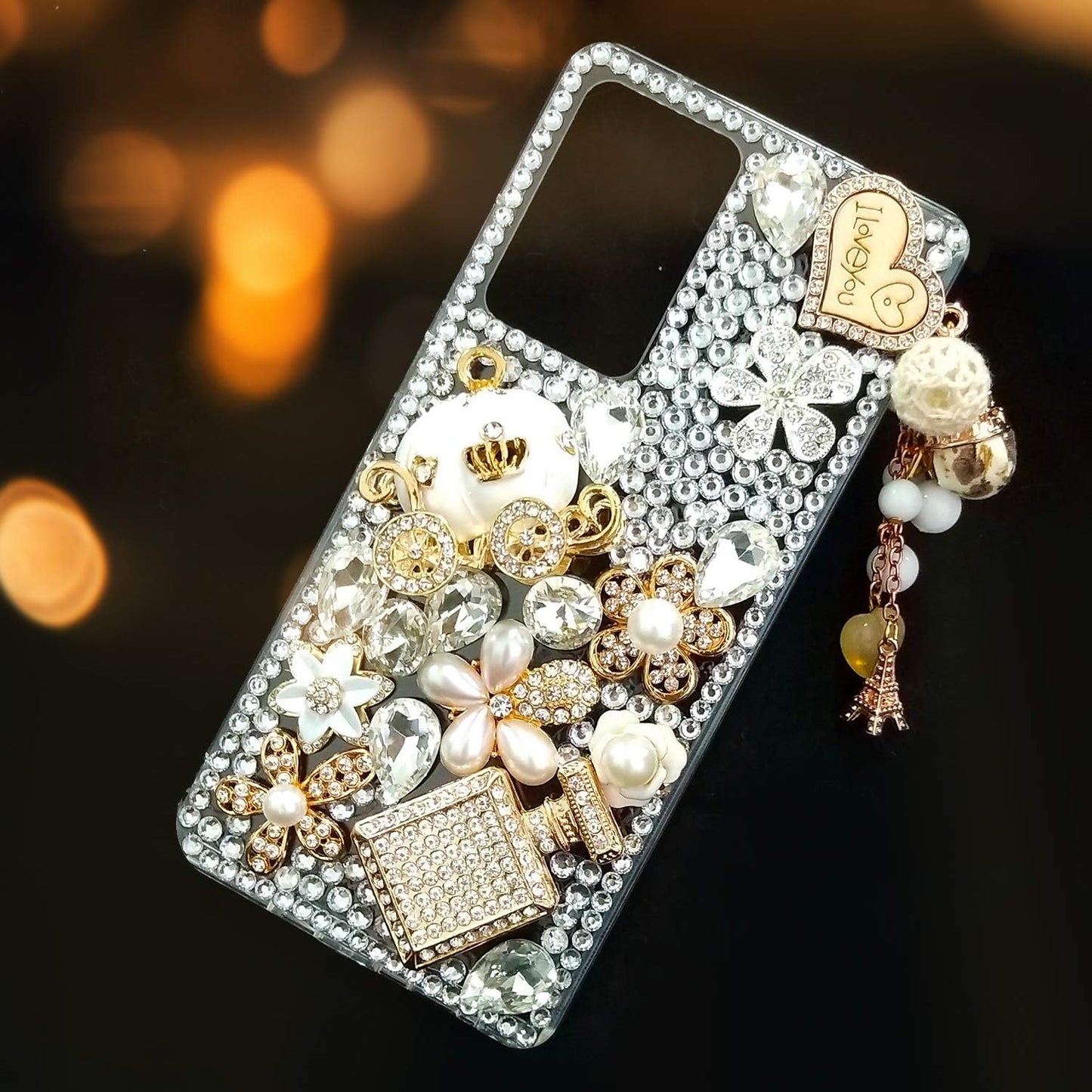 Guppy for Galaxy Note 20 Ultra Case Women Luxury 3D Bling Shiny Rhinestone Diamond Crystal Pearl Handmade Pendant Iron Tower Pumpkin Car Flowers Soft Protective Anti-Fall Case for Galaxy Note 20 Ultra  Guppy   