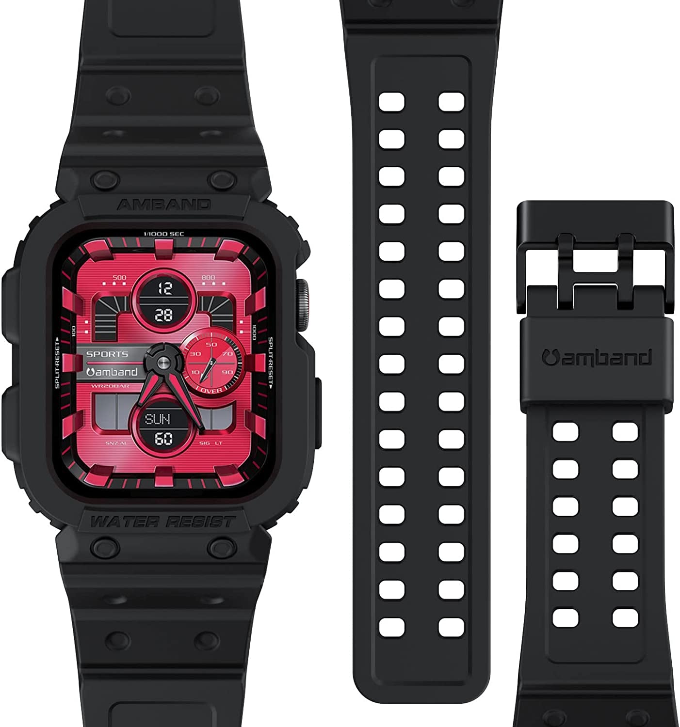 Amband Compatible for Apple Watch Band 45Mm 44Mm 42Mm with Bumper Case, Rugged Men Bands for Apple Watch SE and Iwatch Series 7 6 5 4 3 2 1, Sport Military Protective Cases Drop-Proof, Matte Black  amBand   