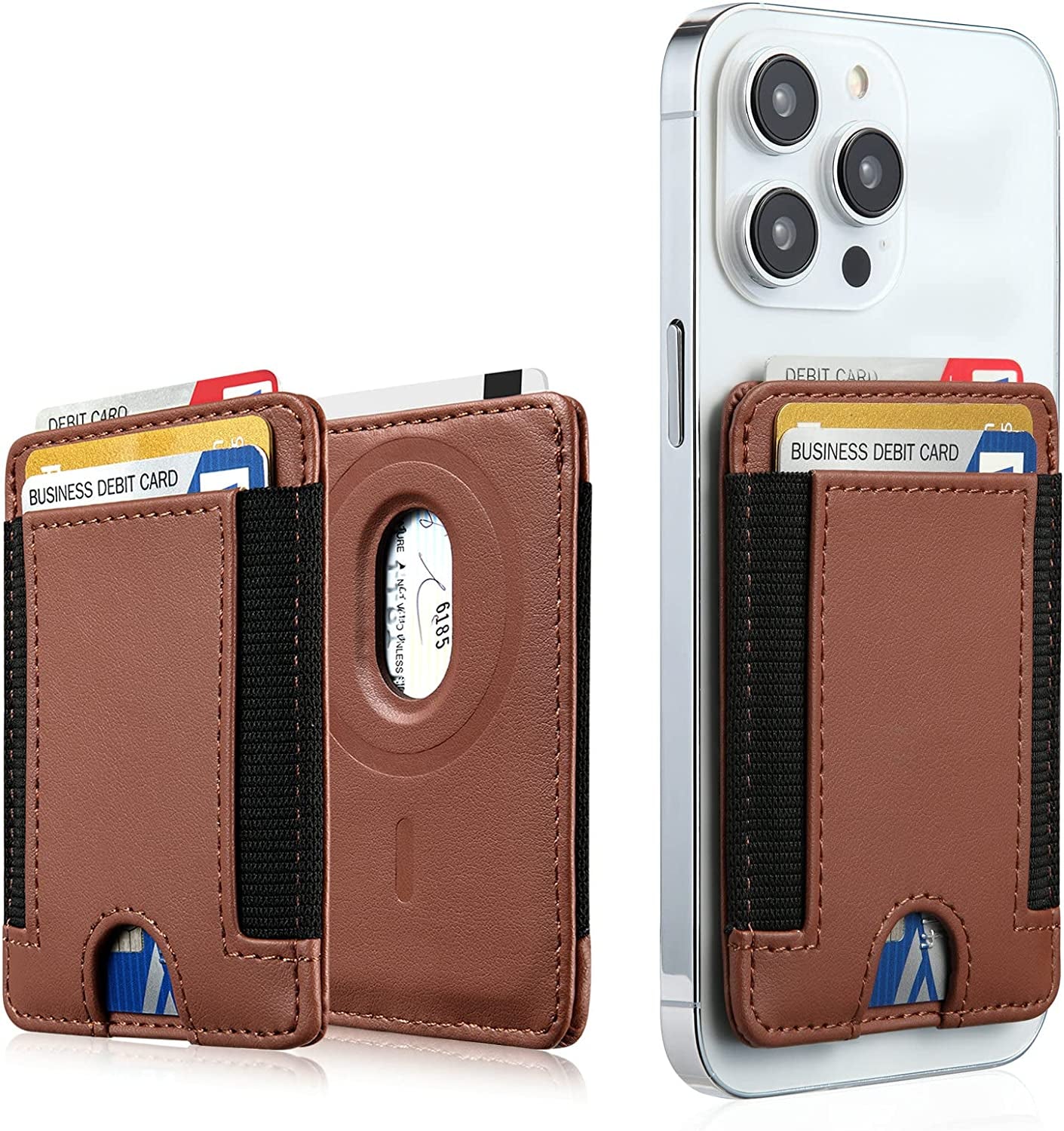 Magnetic Card Holder Leather Wallet, Credit Card Holder Wallet with Magsafe for Iphone 14/14 Plus/14 Pro/14 Pro Max and 13/12 Series Magsafe Wallet, Max Fit 7 Cards, RFID Blocking, Compact Size  Morojular Brown  