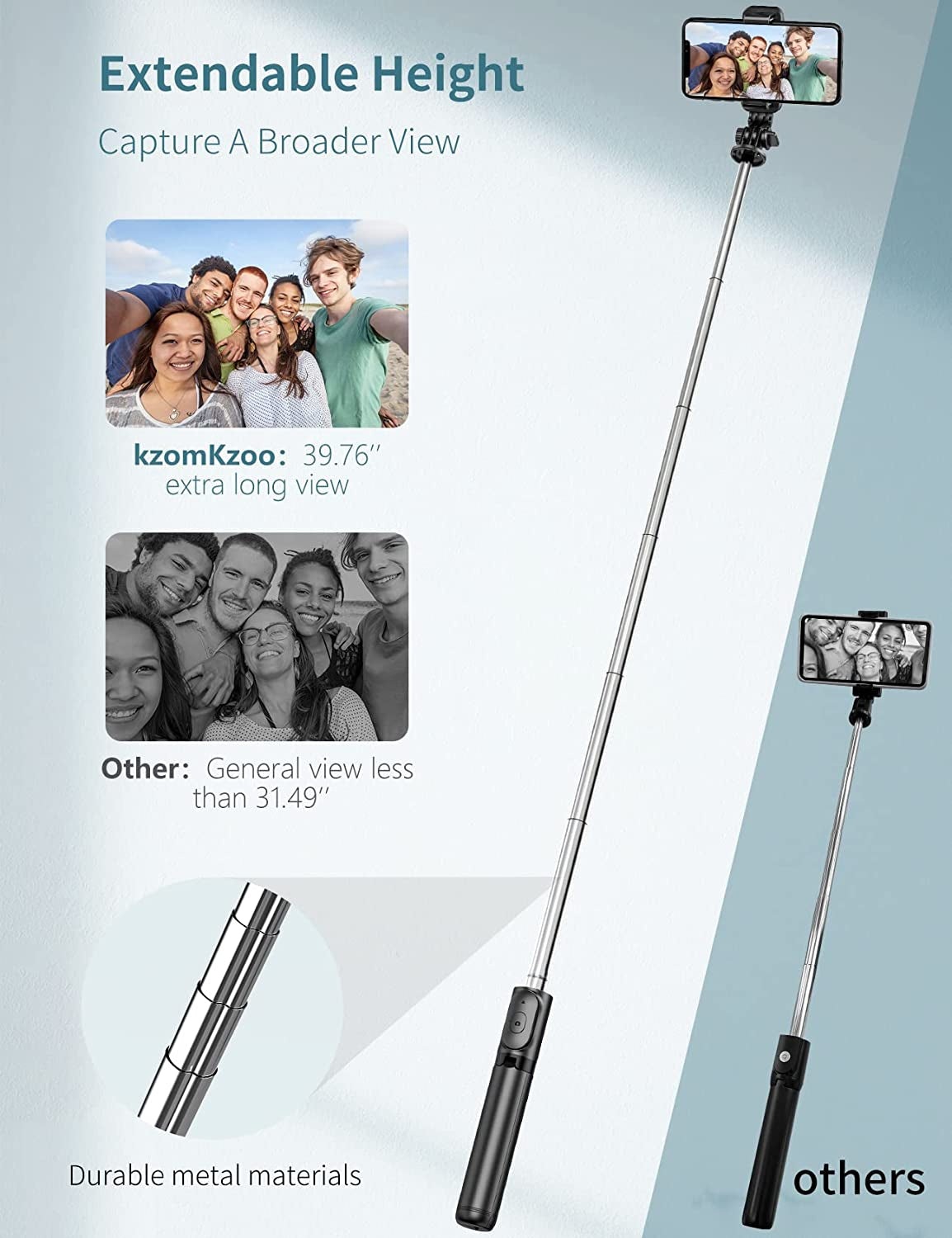Selfie Stick Tripod with Detachable Wireless Remote, 4 in 1 Extendable Portable Selfie Stick & Phone Tripod Stand Compatible with Gopro, Iphone/Samsung/Huawei, Etc.  kzomKzoo   