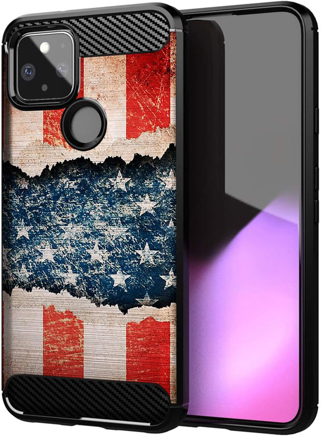 Casesondeck Slim Case Compatible with [Google Pixel 4A 5G (2020)] Thin Scratch Preventing TPU, Matte Finish Carbon Fiber Texture Edges (Mexican Skull)  CasesonDeck Usa Flag  