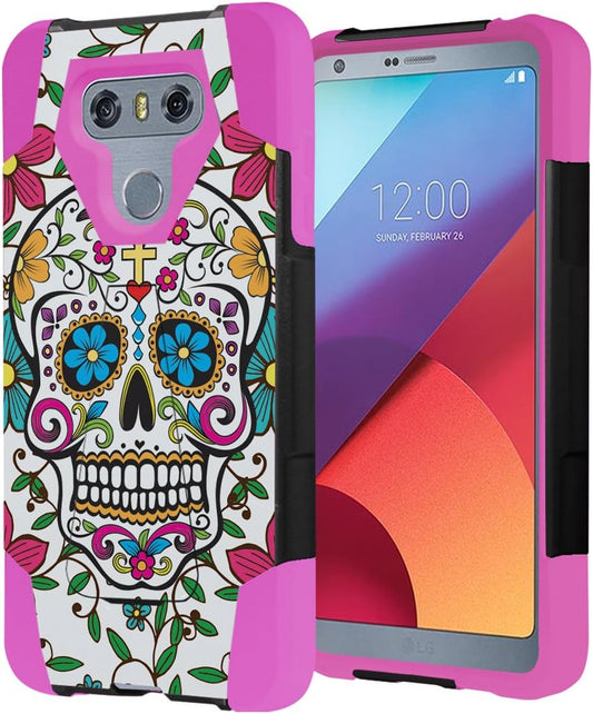 Capsule Case Compatible with LG G6 [Hybrid Fusion Dual Layer Shockproof Combat Kickstand Case Black Pink] for LGG6 LG G6 2017 - (Sugar Skull Blue)  HRWireless   