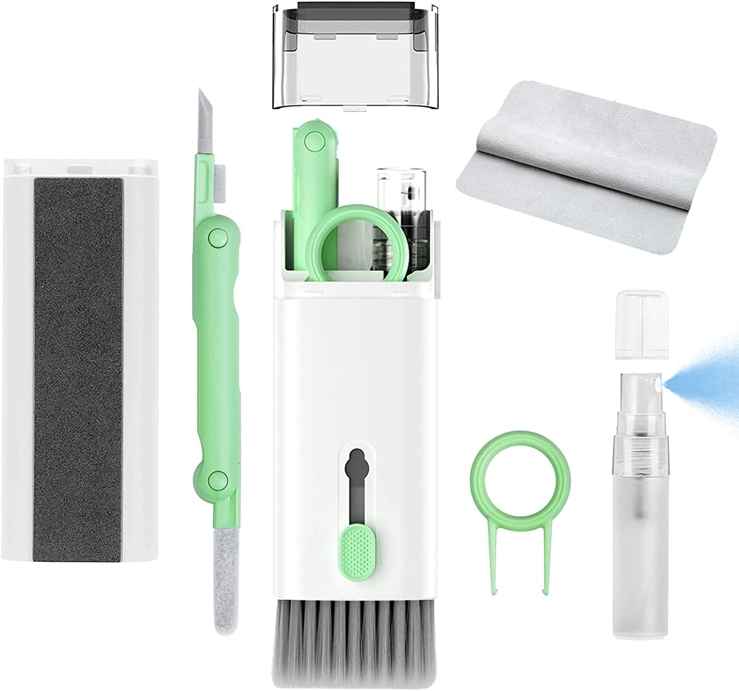 7 in 1 Electronic Cleaner Kit - Keyboard Cleaner, Keyboard Cleaning Kit, Laptop Cleaner with Brush, Electronic Cleaner for Airpods Pro/Laptop/Phone/Computer/Screen (Give Away a Flannel Cloth) Blue  CRYSFIY C-eight in one-Light green  