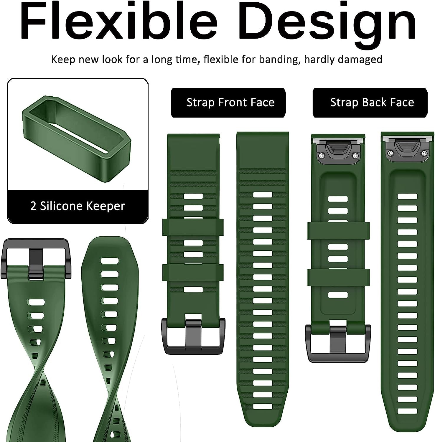 Miimall Compatible for Garmin Fenix 7 Watch Band 22Mm Sport Soft Silicone Flexible Watch Strap Quick Fit Silicone Band Strap for Garmin Fenix 7/7 Sapphire Solar/Fenix 6/6 Pro//Fenix 5 22Mm(Green)  Miimall   