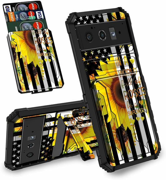 BEOTIWAD Wallet Case for Google Pixel 6 Pro,Dual Layer Heavy Duty Shockproof Holder Case with Detachable Card Slot and Kickstand Hide Cash and Credit Cards for Pixel 6 Pro,Sunflower Flags  BEOTIWAD   