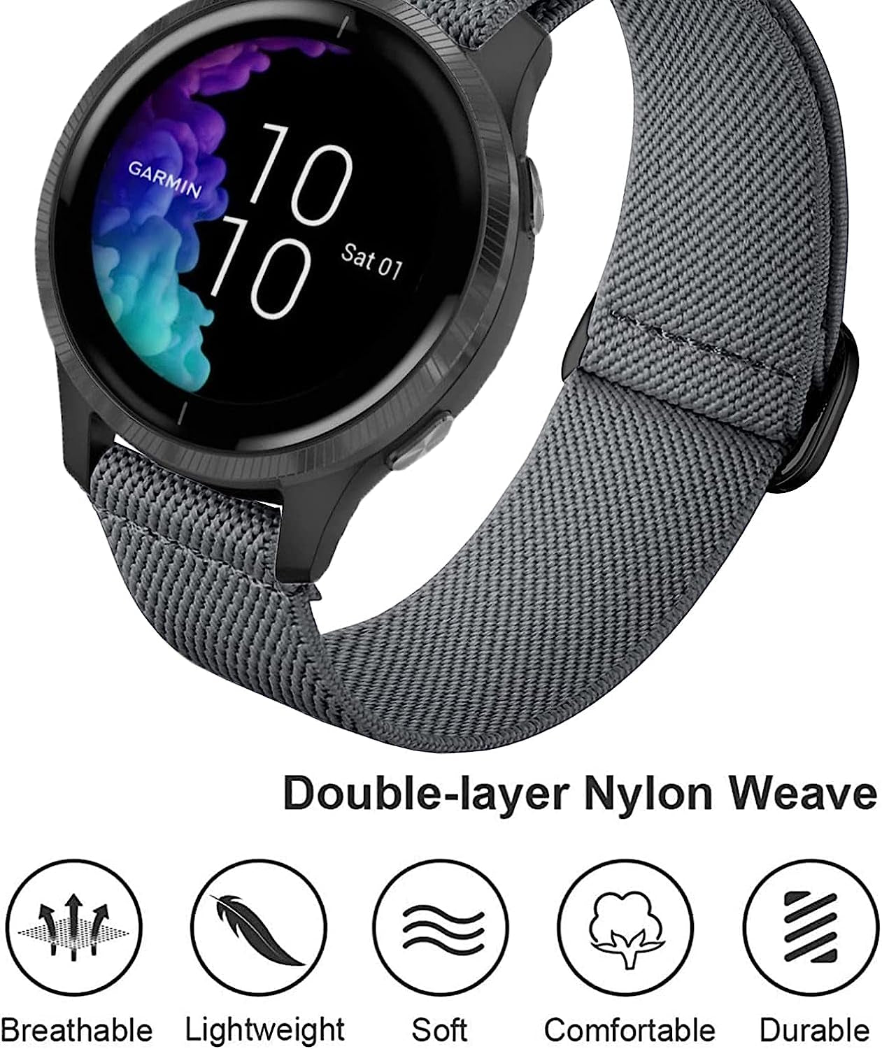GARTOO Elastic Bands for Garmin Venu/Sq/Sq 2/Forerunner 245/645 Music Watch Bands, 20Mm Nylon Sport Wristband for Garmin Vivomove Hr/Sport,Vivoactive 3 Men Women (Black+Gray)  GARTOO   