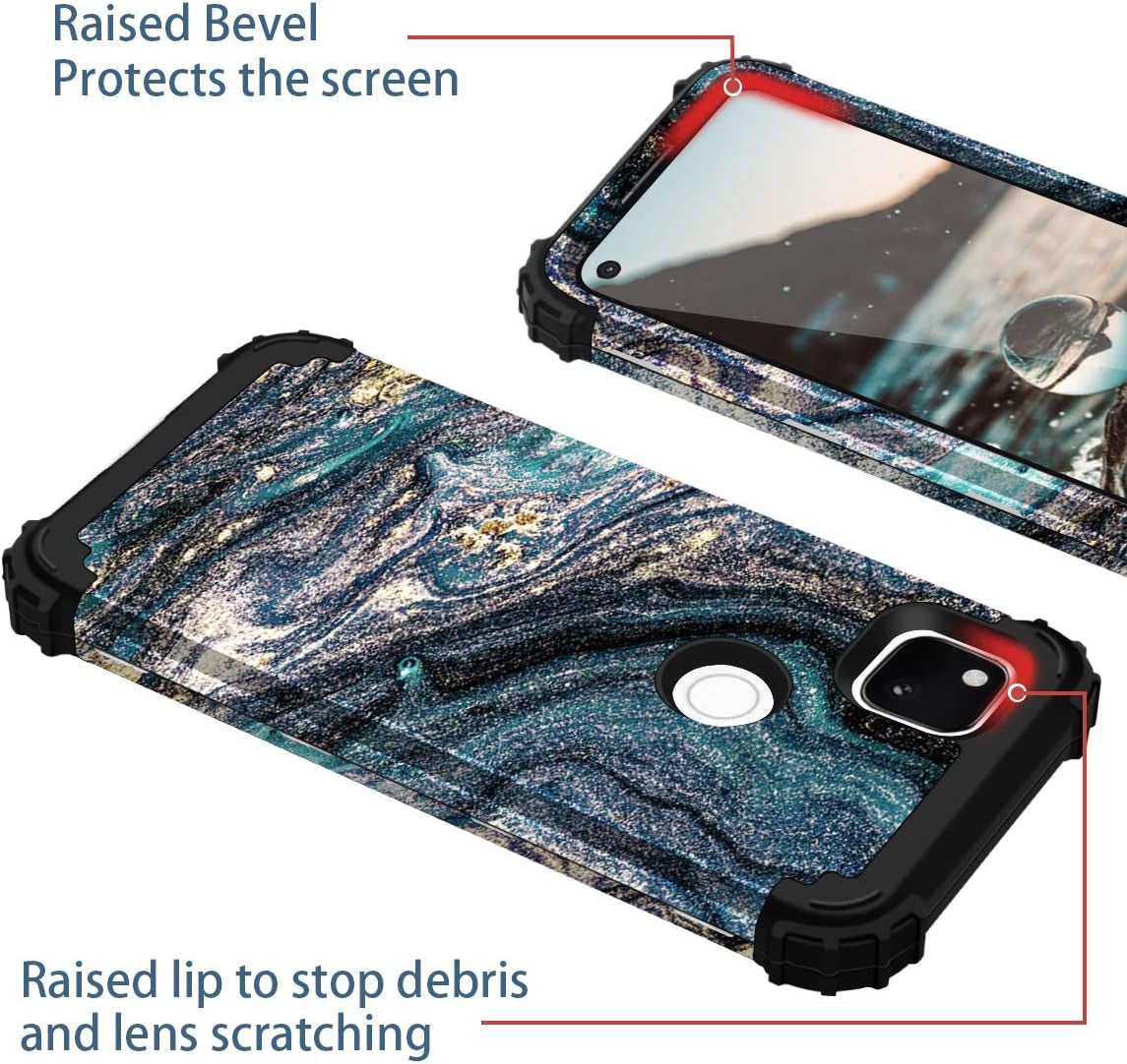 Casewind Google Pixel 4A 4G Case, Google 4A 4G Case, Google Pixel 4A 4G Case Marble 3 in 1 Hybrid Shockproof Impact TPU Rugged Bumper Protective Cover for Google Pixel 4A 4G Case Navy Blue  Casewind   