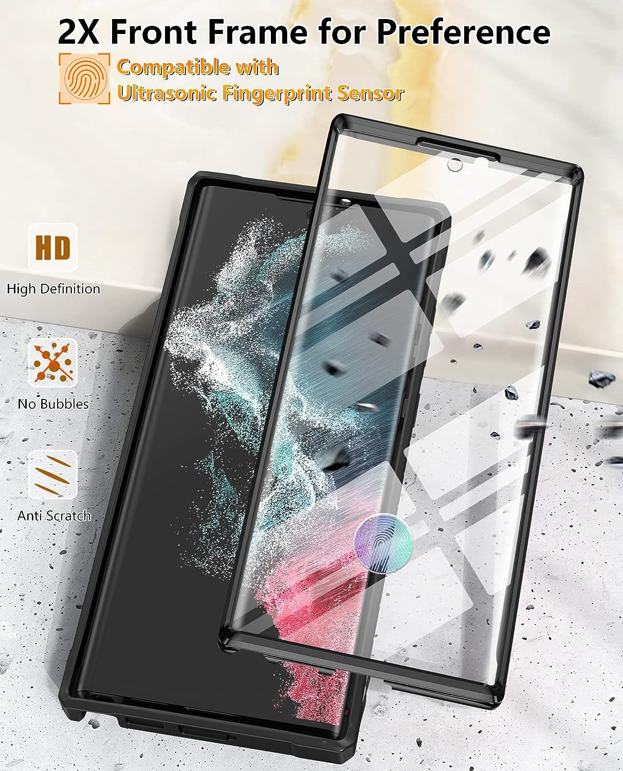 FNTCASE for Samsung Galaxy S22 Ultra Case: Built-In Screen Protector & Kickstand Full-Body Dual Layer Rugged Military Grade Shockproof Protection Heavy Duty Protective Phone Cover 5G-Black  FNTCASE   