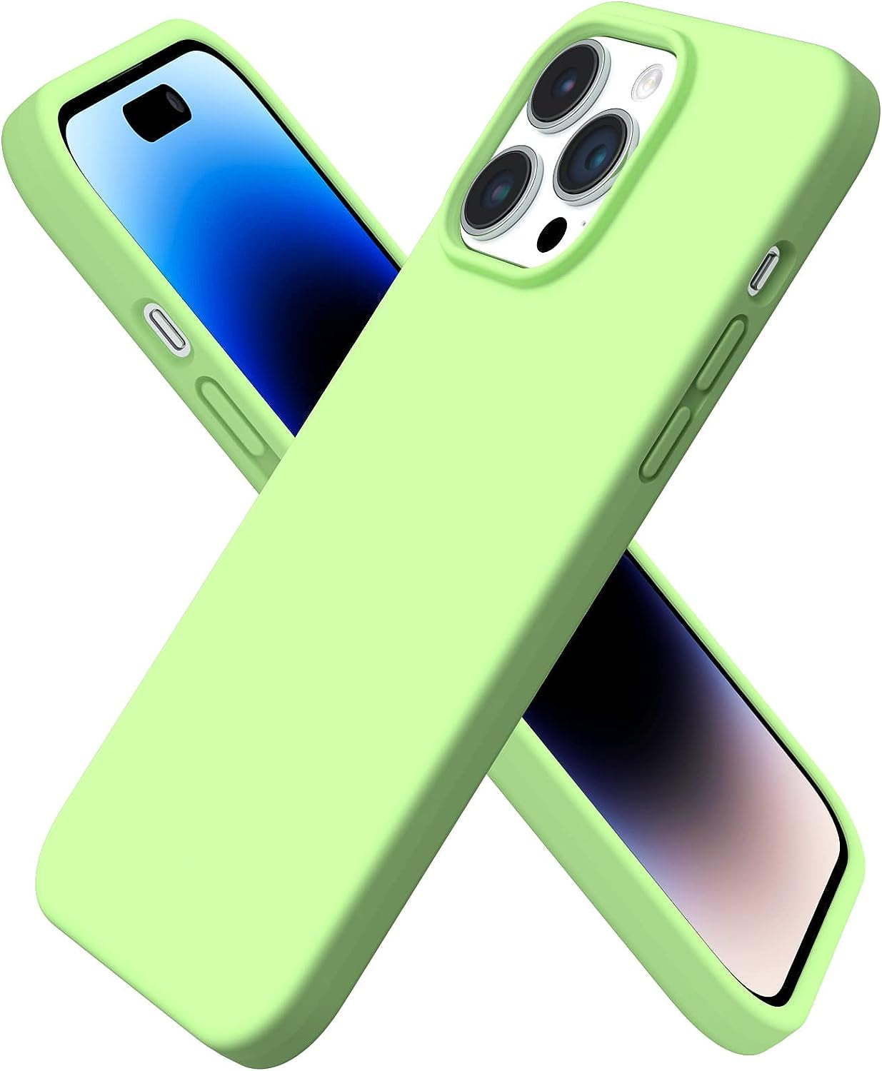 ORNARTO Compatible with Iphone 14 Pro Max Case 6.7, Slim Liquid Silicone 3 Layers Full Covered Soft Gel Rubber Phone Case Protective Cover with Microfiber Lining 6.7 Inch-Baby Yellow  ORNARTO Pastel Green  