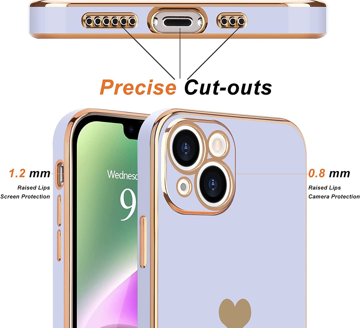 Teageo for Iphone 14 Case for Women Girl Cute Love Heart Luxury Electroplate Plating Soft Bling Back Cover Raised Full Camera Protection Bumper Silicone Shockproof Phone Case for Iphone 14, Purple  janzee   