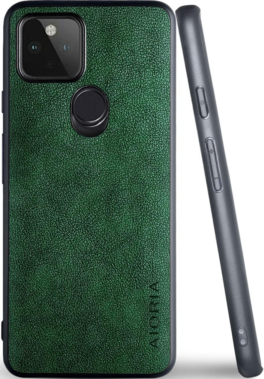 For Google Pixel 5 Case, 6.0 Inch Premium PU Leather Phone Cover Retro Design Full Protective Case for Google Pixel 5 5G (Green)  AIORIA   