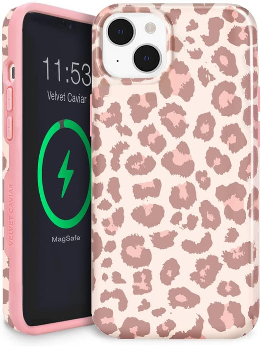Velvet Caviar Designed for Iphone 14 Case Leopard Cheetah Print [10Ft Drop Tested] Compatible with Magsafe - Protective Microfiber Lining (Blush Pink)  Velvet Caviar Blush Leopard iPhone 14 Plus 