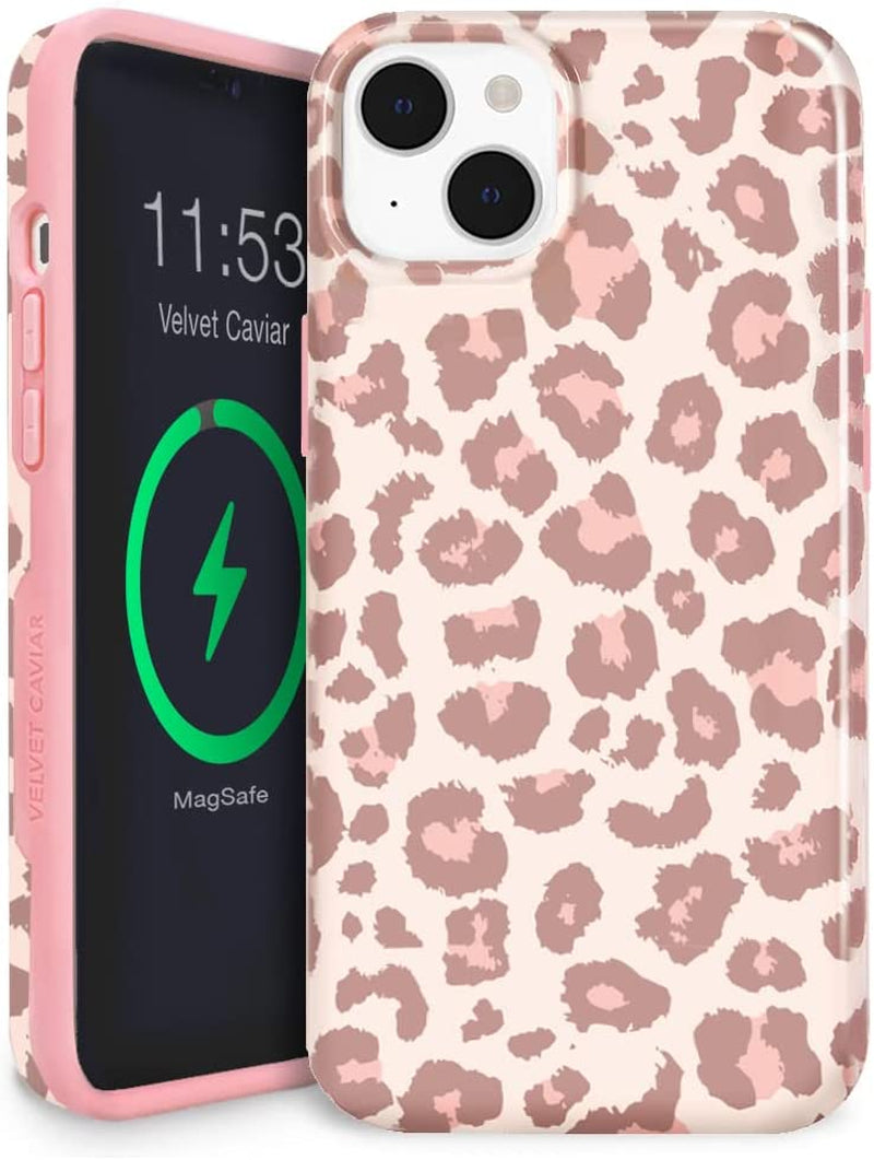 Velvet Caviar Designed for Iphone 14 Case Floral [10Ft Drop Tested] Compatible with Magsafe - Protective Microfiber Lining (Purple, Rose Gold)  Velvet Caviar Blush Leopard iPhone 14 Plus 