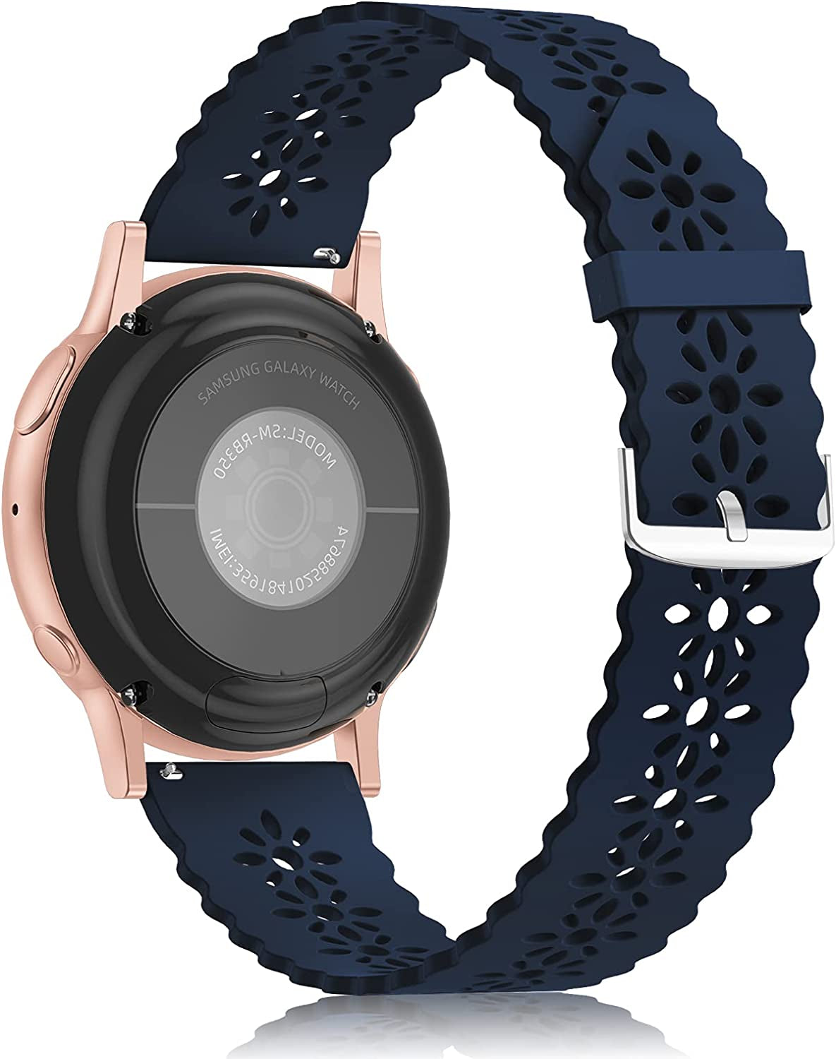 Lace Silicone Band 20Mm Compatible for Samsung Galaxy Watch 4 40Mm 44Mm/Watch 3 41Mm/Active 2 Watch Bands 40Mm 44Mm/Watch 4 Classic 42Mm 46Mm, Slim Bands Soft Smartwatch Strap for Women(Black)  Seizehe Dark Blue  