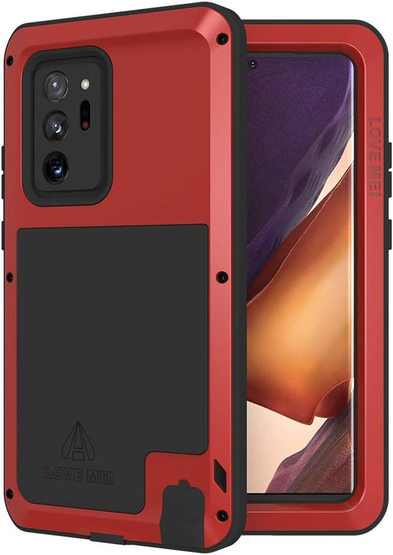 LOVE MEI Galaxy Note 20 Ultra 5G Phone Case, [Without Glass Screen Protector] Full Body Sturdy Defender Hard Cover Heavy Duty Shockproof Dustproof Metal Silicone Case for Samsung Note 20 Ultra Green  LOVE MEI Red  