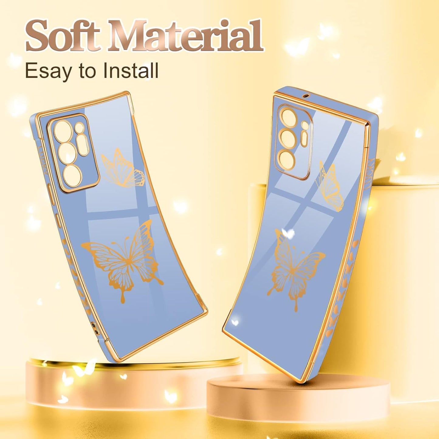 Coralogo for Samsung Galaxy Note 20 Ultra Case Butterfly for Women Girls Girly Pretty Phone Cases Cute Blue Gold Plating Butterflies Design with Screen Aesthetic Cover for Galaxy Note 20 Ultra 5G 6.9"  Coralogo   