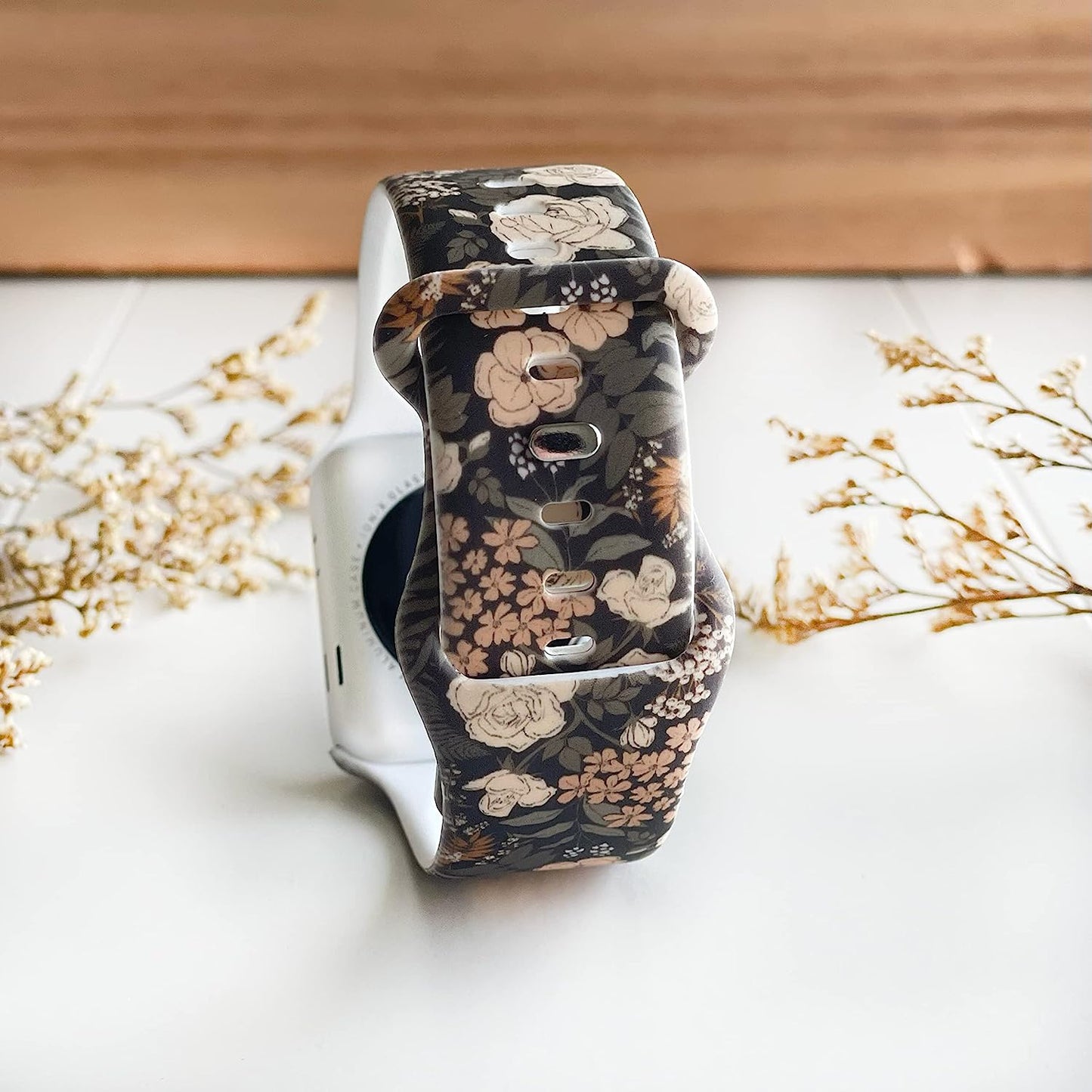 Boho Flora Forest Unisex Waterproof Soft Silicone Sport Band Compatible with Apple Watch Ultra and Series 8 7 6 5 4 3 2 1 SE, Model 38Mm 40Mm 41Mm 42Mm 44Mm 45Mm 49Mm, for Men and Women  Tweedle Dee Designs   