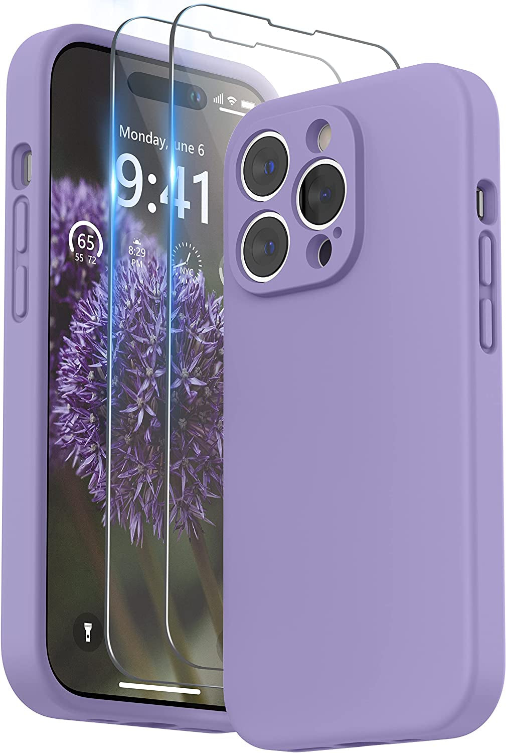 SURPHY Designed for Iphone 14 Pro Max Case with Screen Protector, (With Camera Protection + Soft Microfiber Lining) Liquid Silicone Phone Case, Blue Jay  SURPHY Light Purple  