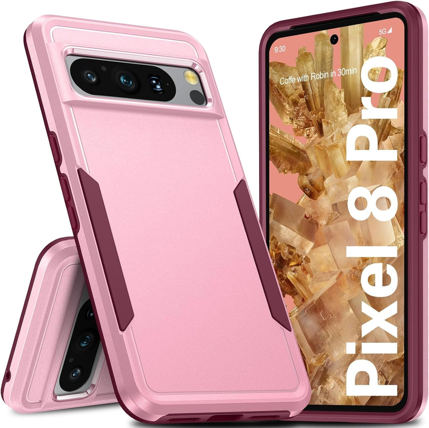 Oneagle for Google Pixel 8 Case, Pixel 8 Case with 2 Screen Protector, [15FT Military Protection][Double Layer][Heavy Duty][Anti-Slip][Matte Feel] Shockproof Phone Case for Pixel 8 6.2 Inch  Oneagle Pink Pixel 8 Pro 