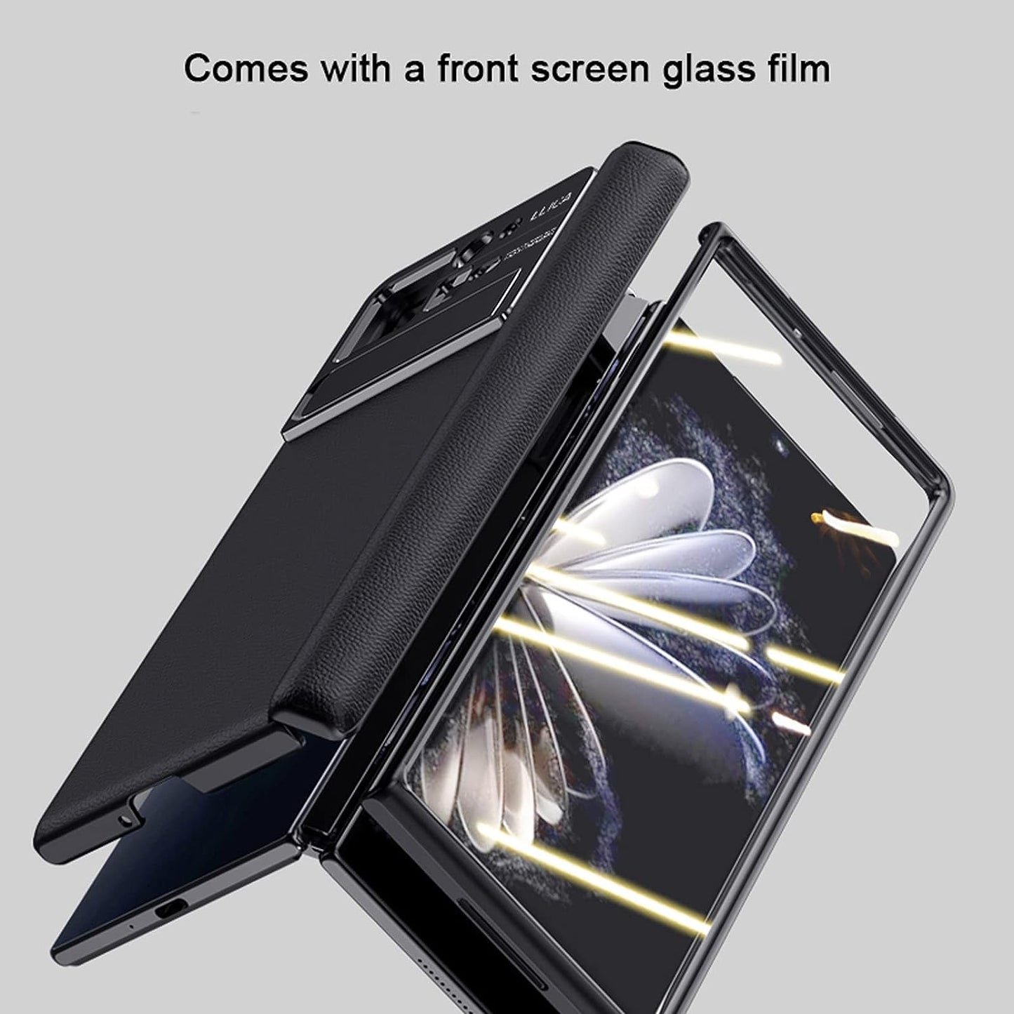 YAGELANG Case for Xiaomi Mix Fold 2, Hinge Protection Premium Real Leather Case with Magnetic Kickstand Screen Protector Camera Protection All-Inclusive PC Shockproof Case,Gold  YAGELANG   