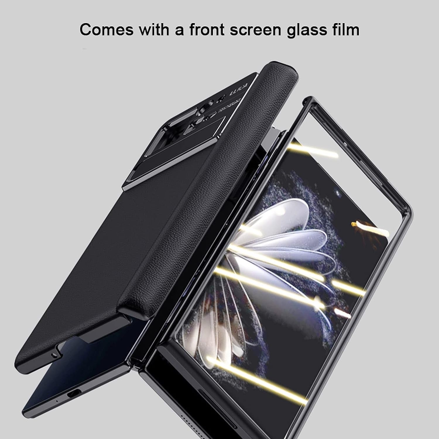 YAGELANG Case for Xiaomi Mix Fold 2, Hinge Protection Premium Real Leather Case with Magnetic Kickstand Screen Protector Camera Protection All-Inclusive PC Shockproof Case,Gold  YAGELANG   