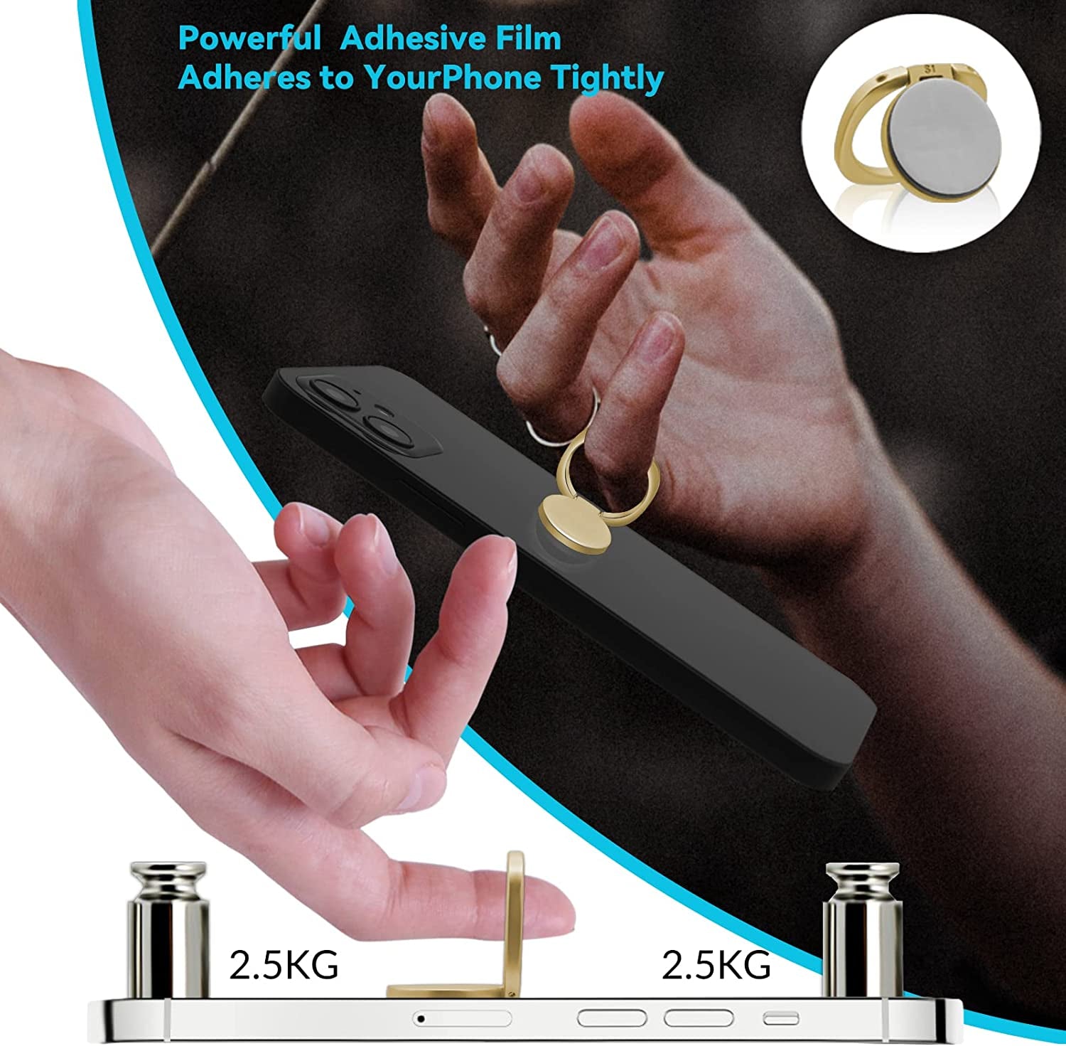 Naiadiy Zinc Alloy Cell Phone Ring Holder Finger Ring Stand, 360 Degree Rotation Kickstand Grip Holder (Square/Gold)  Naiadiy   