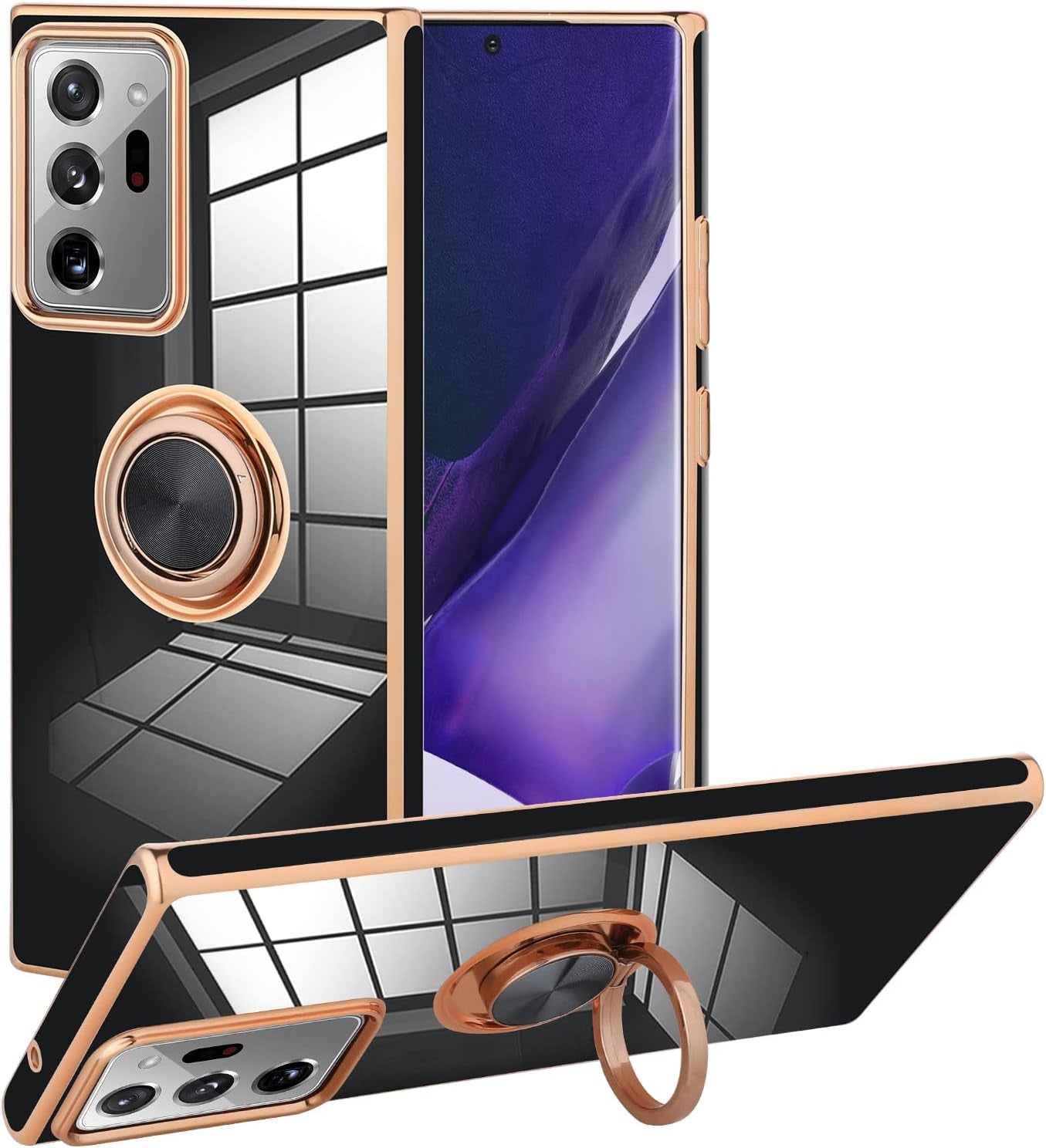 KANGHAR Compatible with Samsung Galaxy S23 5G Case for Women Girls, Plating Built-In 360 Rotation Magnetic Ring Kickstand Holder Soft Slim Shockproof Bumper Protective Cover (Blue)  KANGHAR Black Galaxy Note 20 Ultra(6.9 In) 