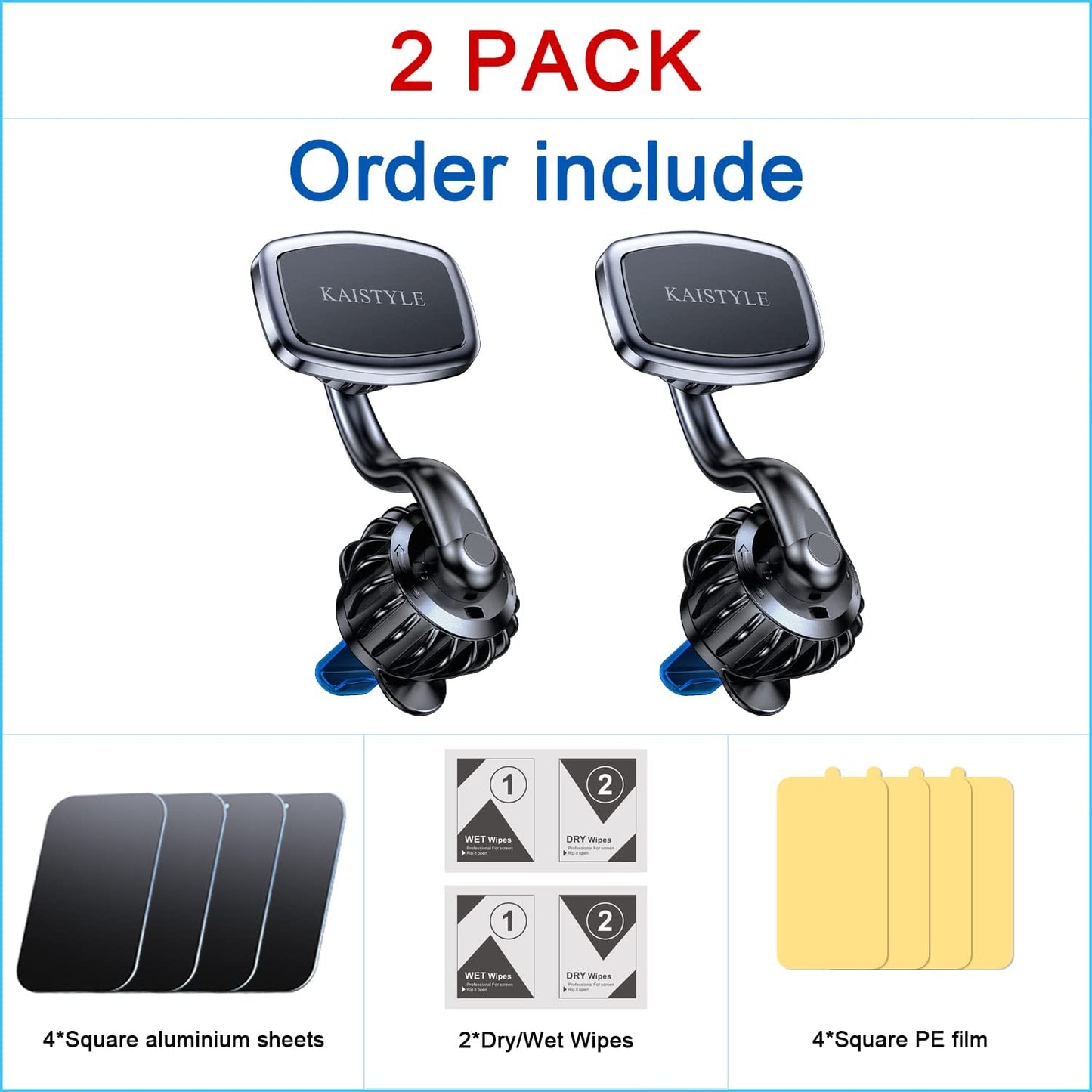 【2-PACK】 Magnetic Phone Holder for Car Vent,【Upgraded Clip】Car Vent Magnetic Phone Mount, 【Strong Magnet 】【 360° Rotation 】Magnetic Air Vent Phone Bracket for Car Fits Iphone Samsung, Etc Cell Phone  Kaistyle   