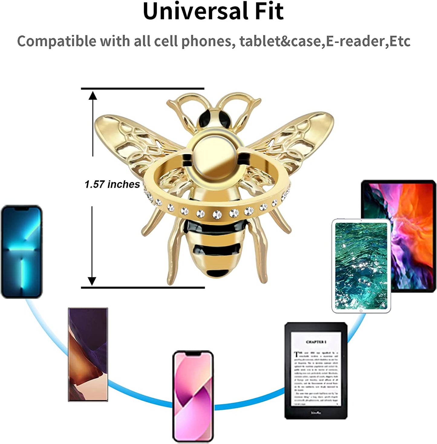 TACOMEGE Gold Bee Cell Phone Ring Grip Holder Stand for Iphone Android, Crystal Finger Ring Kickstand Compatible with Smartphones, Tablets  TACOMEGE   