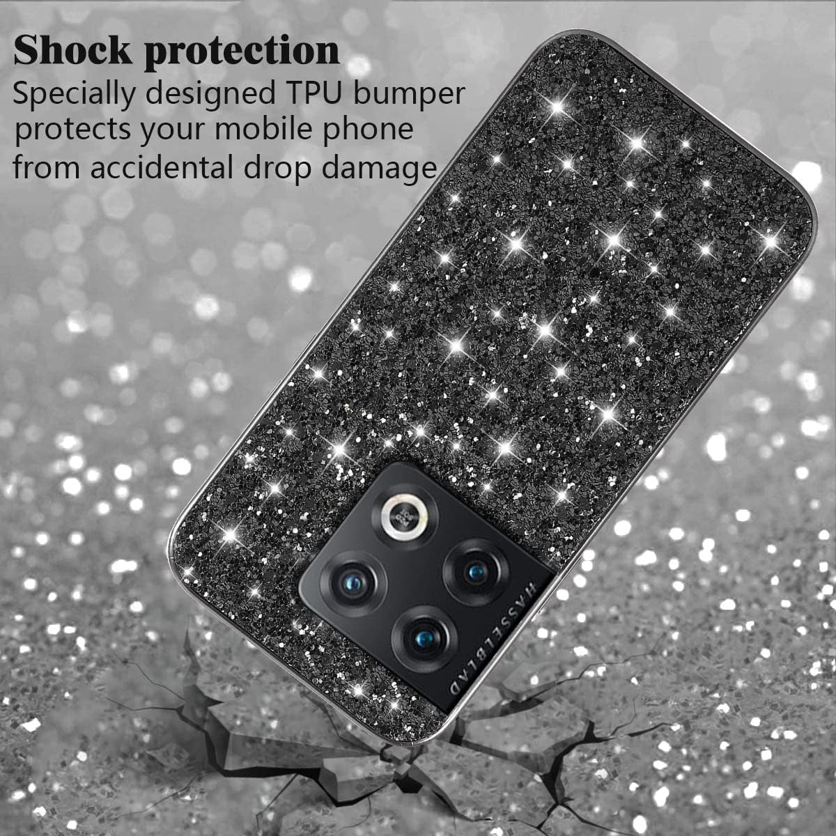 Jancyu Compatible with Oneplus 10 Pro Case, Shockproof Phone Cases for Oneplus 10 Pro Glitter Protective Cover for Women Cute Accessories (Black)  Jancyu   