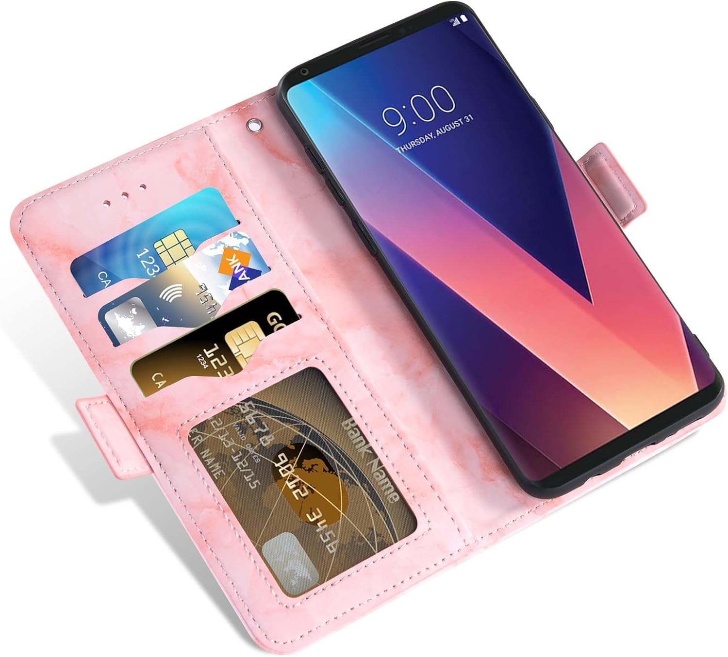 Asuwish Compatible with LG V35 Thinq V30 plus Case and Tempered Glass Screen Protector Cell Card Holder Slot Kickstand Marble Wallet Phone Cover for LGV30 LGV35 LG30 LG35 V 30 35 V30+ V30S H931 Pink  Asuwish   