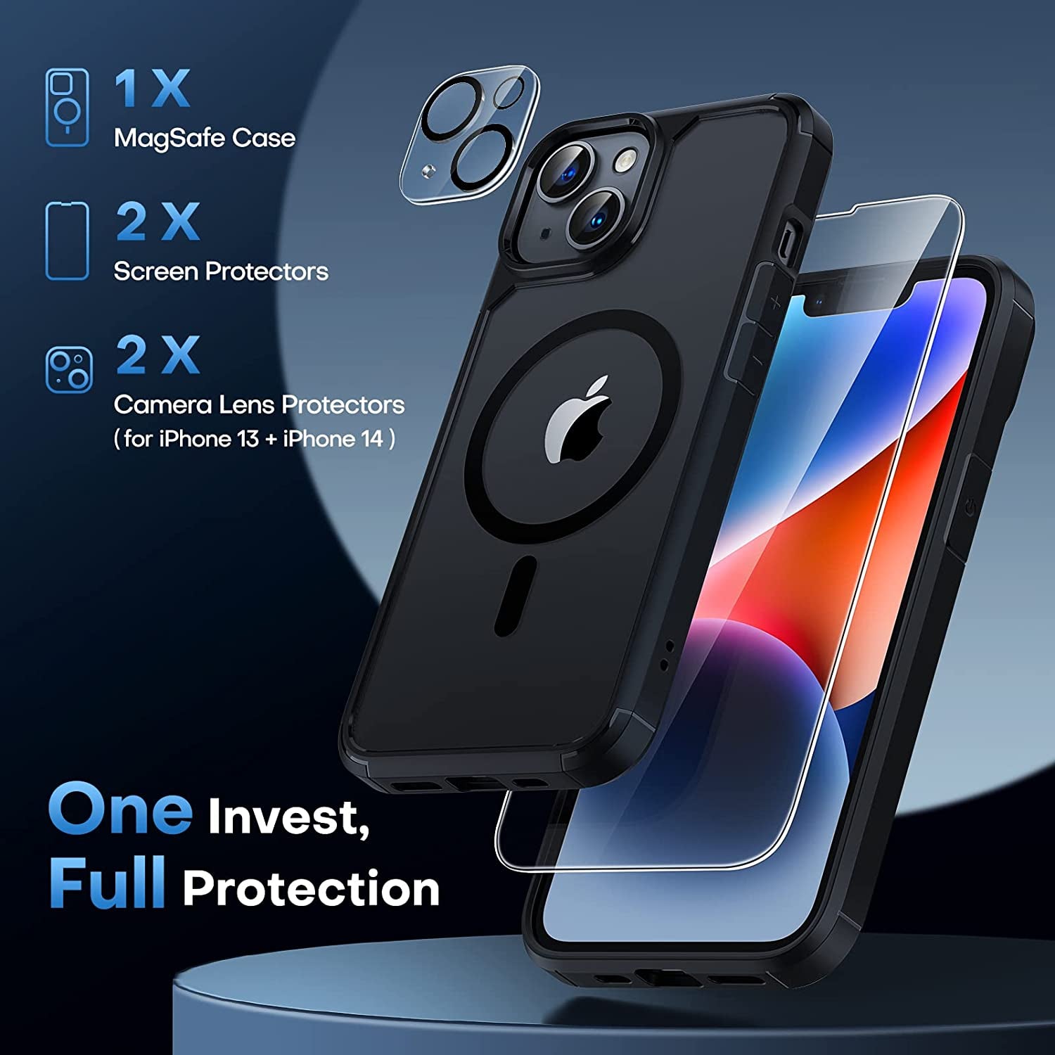 TAURI 5-In-1 Magnetic Designed for Iphone 14 Case for Iphone 13 Case, [Compatible with Magsafe] with 2 Screen Protector +2 Camera Lens Protector, Shockproof Phone Case for Iphone 13/14, Black  TAURI   