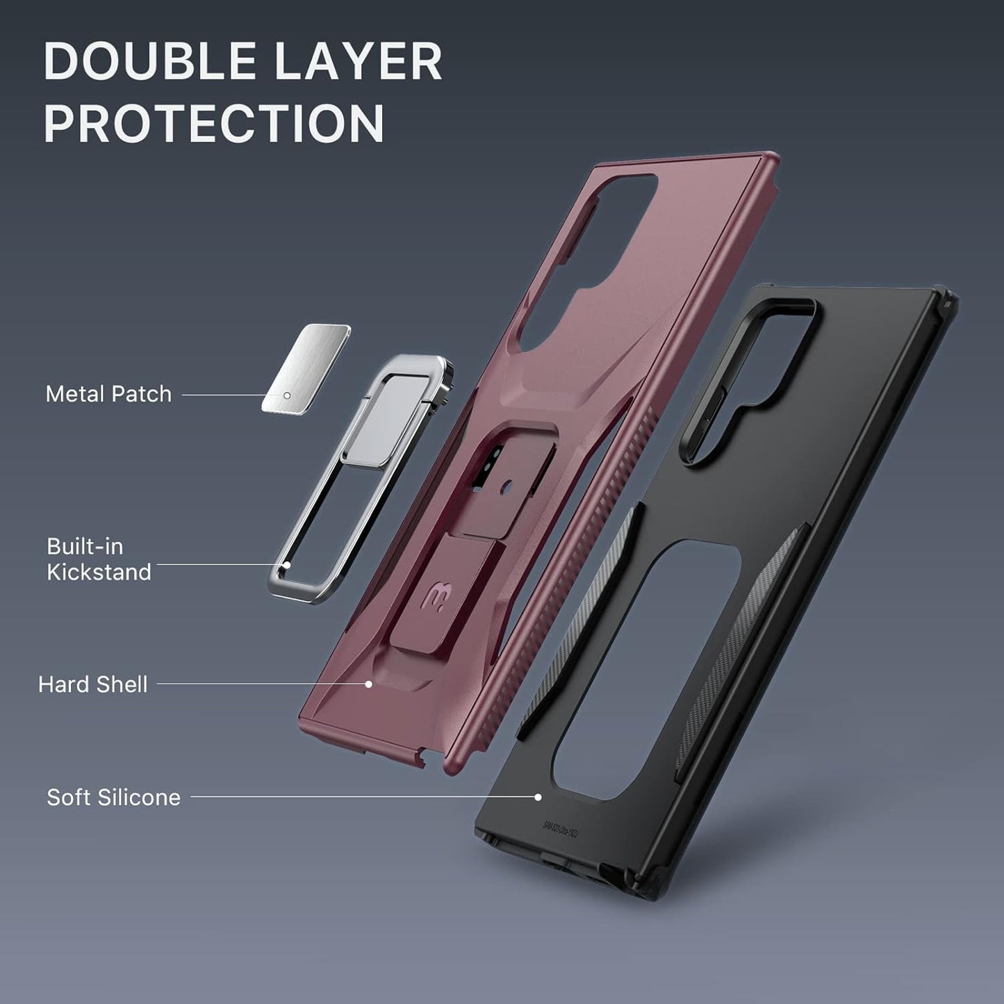 MYBAT Pro Shockproof Stealth Series Case for Samsung Galaxy S22 Ultra Case with Stand 6.8 Inch, Support Magnetic Car Mount, Heavy Duty Military Grade Drop Protective Case with Kickstand - Plum  Valor Communication Inc   