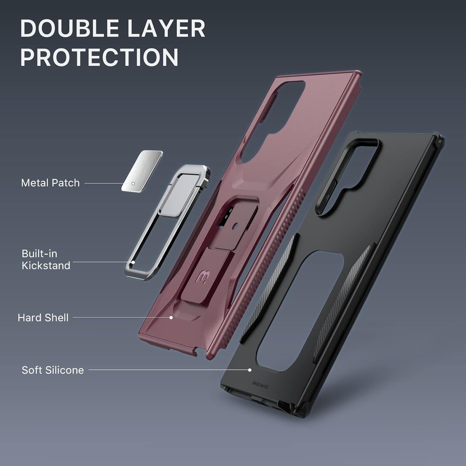 MYBAT Pro Shockproof Stealth Series Case for Samsung Galaxy S22 Ultra Case with Stand 6.8 Inch, Support Magnetic Car Mount, Heavy Duty Military Grade Drop Protective Case with Kickstand - Plum  Valor Communication Inc   