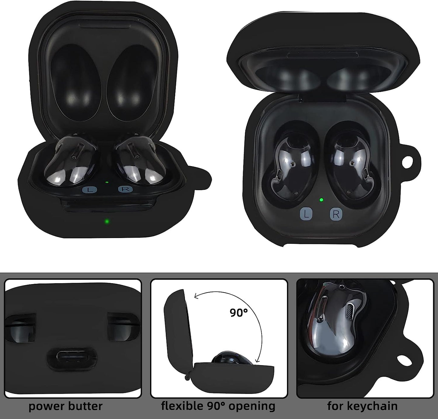 AIIEKZ Compatible with Samsung Galaxy Buds 2 / Buds Pro/Buds Live/Buds 2 Pro, Soft Silicone Case with Gold Heart Pattern with Cute Butterfly Keychain for Girls Women (Black)  AIIEKZ   