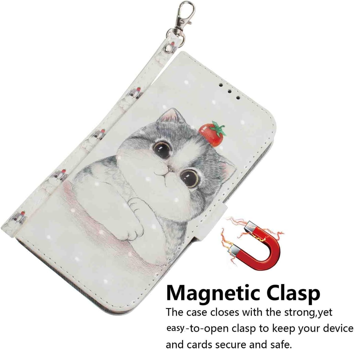 Mojiery Phone Cover Wallet Folio Case for LG V40 THINQ, Premium PU Leather Slim Fit Cover, 2 Card Slots, Fitting Cover, Cute Cat  MojieRy   