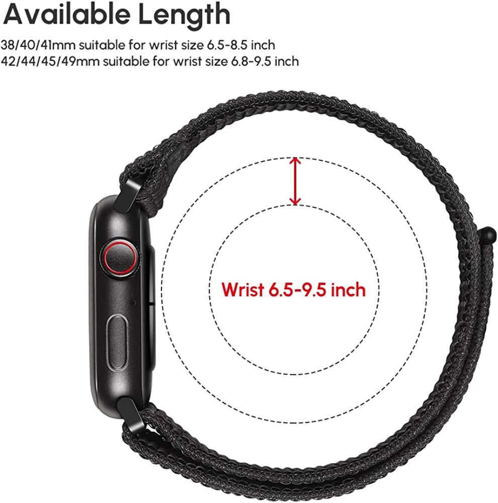 ZRDESIGN Ultra Wide Black Nylon Watch Band Compatible with Apple Watch 38Mm 40Mm 41Mm 42Mm 44Mm 45Mm 49Mm, Adjustable Sport Loop for Iwatch Series 8 7 6 5 4 3 2 1 SE  ZRDESIGN   